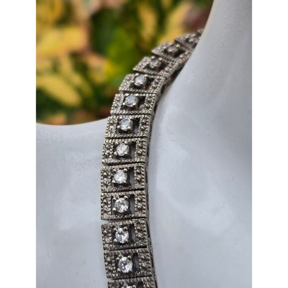 Vintage Sterling Silver Marcasite & Clear Crystal Choker Necklace & Bracelet Set - Picture 2 of 10